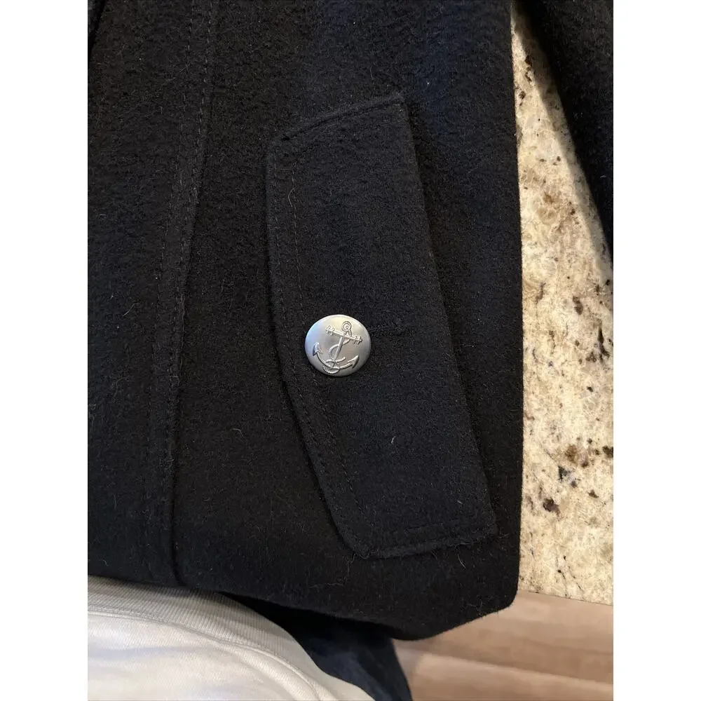 Nautica  SZ 4 Wool Blend Peacoat Black Anchor Silver Buttons Double Breasted